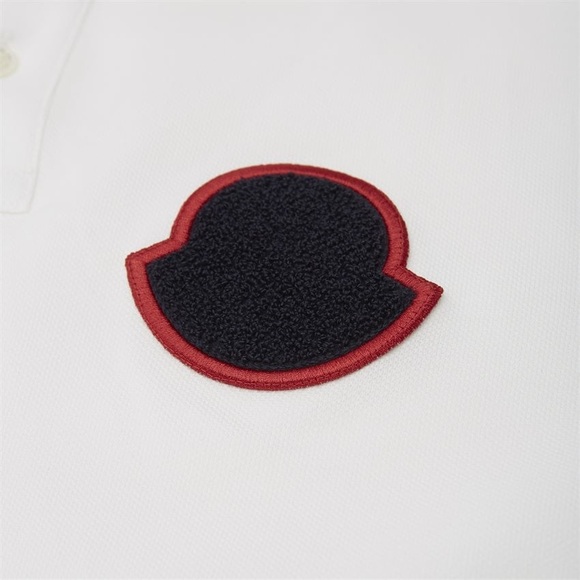 Like New Men’s Size Small MONCLER Chenille Logo Patch Polo Shirt White/Black/Red - Picture 4 of 16